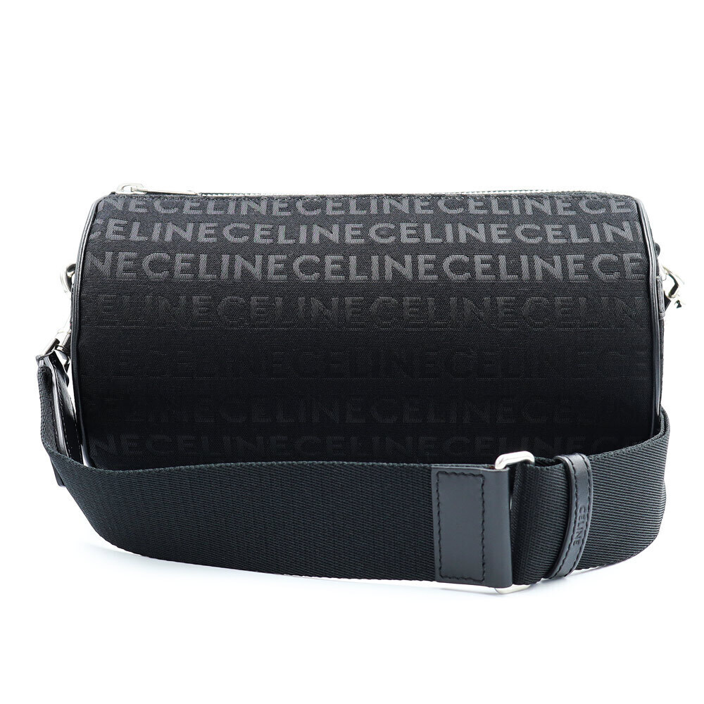 Celine Jacquard Cylinder Bag Canvas Leather Black Shoulder Crossbody
